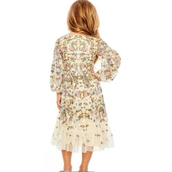 Mac Duggal Girls Dress Size 4 Pageant Heavily Embroidered Ivory Pink Floral 3153 - Picture 2 of 13